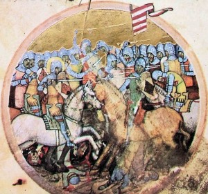Batalla de Mogyoród. Miniatura que aparece en la Crónica Picta húngara.