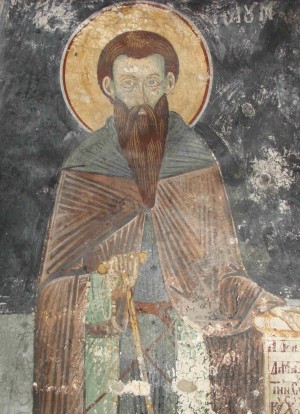 Fresco del santo en su monasterio.