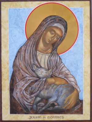 Icono de la Beata con su gato, que la acompañaba en la soledad de su celda de reclusa.