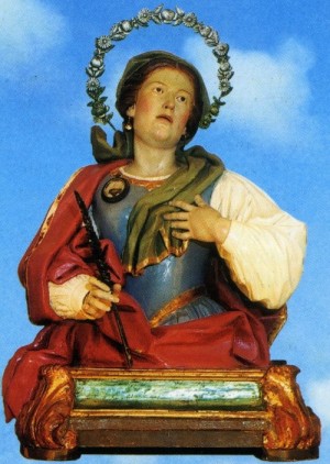 Busto relicario de la Santa, venerado en Rocca S. Felice, Italia.