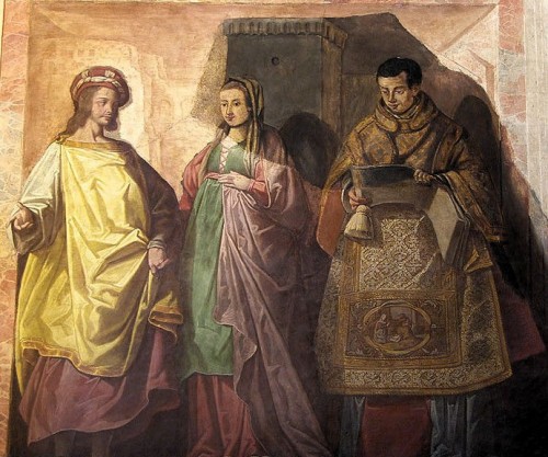 Fresco de los Santos Aurelio, Sabigoto y Jorge, obra de Cesare Arbasia. Mezquita catedral de Córdoba, España.
