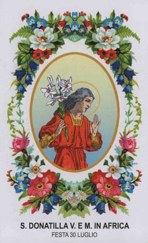 Estampa devocional italiana de Santa Donatila, virgen y mártir africana.