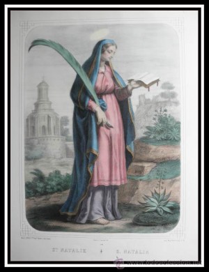 Grabado español coloreado de Santa Natalia (Sabigoto) de Córdoba.