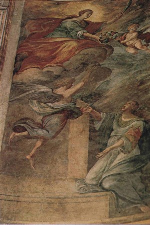 Aparición de Santa Águeda a Santa Digna, obra del pintor Patania (1684). Capilla de Santa Águeda en su catedral, Catania, Italia.