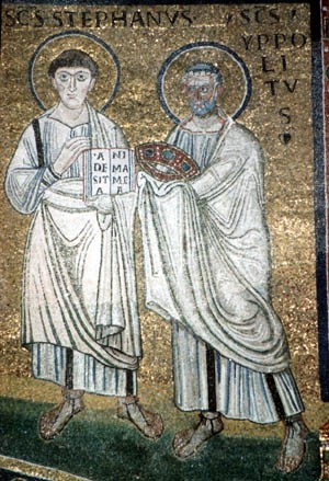 Mosaicos en la basílica de San Apolinar Nuevo en Ravenna (Italia).