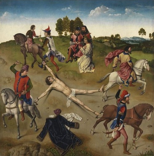 Martirio del Santo. Detalle de un tríptico de Dieric Bouts y Hugo van der Goes. Groeningemuseum de Brugge (Bélgica).