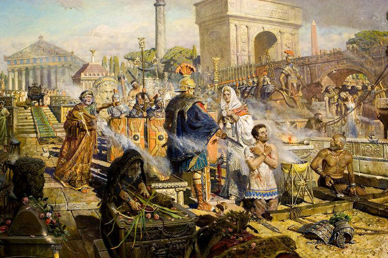 Detalle de "La elección de la fe", óleo del pintor ruso Pavel Viktorovich Ryzhenkov, que muestra a la emperatriz Alejandra saliendo en defensa de San Jorge.