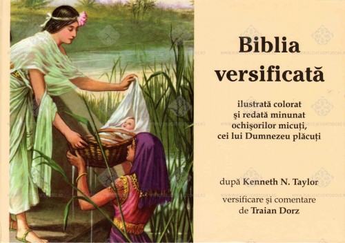 Portada de la "Biblia versificata" de Traian Dorz, con el detalle de Moisés salvado de las aguas.