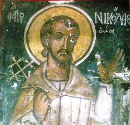Detalle del Santo en un fresco en la iglesia de Metsovo, Grecia.