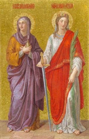 Santas María Magdalena y Alejandra emperatriz. Mosaico de Duzi en la catedral de Moscú, Rusia.