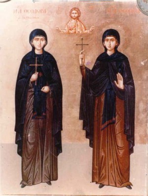 Icono de santa Teodora y de su hija Santa Teopista.