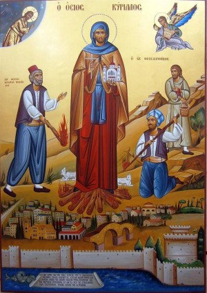 Icono ortodoxo griego con el martirio del Santo.