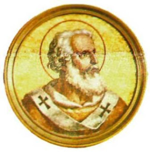 Medallón del Santo en la galería de los Papas. Basílica de San Pablo Extramuros, Roma (Italia).