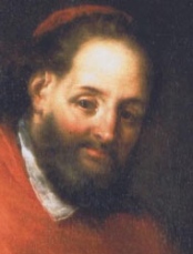 Detalle del rostro del Santo en un lienzo-retrato.