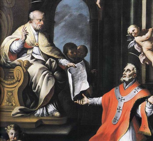 Lienzo de San Libertino de Agrigento ante San Pedro apóstol.
