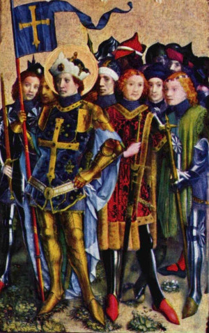 Detalle de San Gereón y compañeros en una tabla gótica de Stephan Lochn.