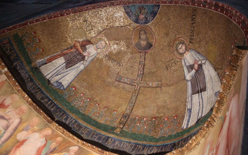 Mosaico de los Santos en la bóveda de su capilla-sepulcro. Iglesia de San Stefano Rotondo, Roma (Italia).