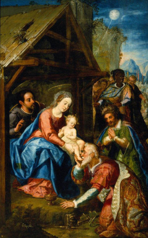"La adoración de los reyes Magos", oleo/tela, siglo XVIII, Baltasar de Echave Orio, Museo Nacional de Artes.