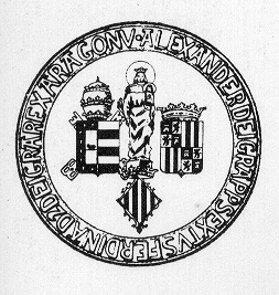 Antiguo escudo de la Universidad de Valencia con la Virgen Inmaculada.