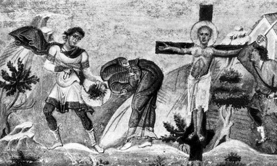 Detalle del martirio de San Gemelo de Ancira. Menologio de Basilio II (s.XI). Biblioteca Apostolica Vaticana, Roma (Italia).