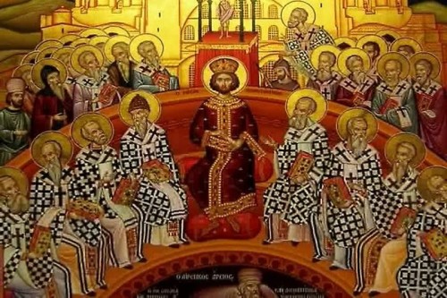 Detalle de un icono ortodoxo que representa el Concilio de Nicea.