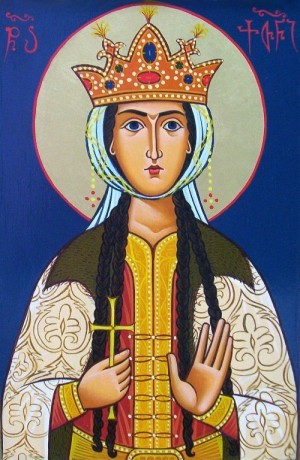 Fresco georgiano de la Santa en su atuendo de reina.