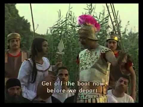 Escena de la película copta dedicada a la Santa, en el que la mártir, portando el jarro, se une voluntariamente al barco de cristianos capturados.
