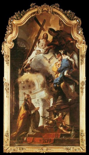 San Clemente adora a la Santísima Trinidad. Lienzo de Giovanni Battista Tiepolo.