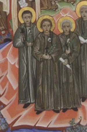 Detalle de los Beatos carmelitas de la Enseñanza en un icono contemporáneo de los mártires carmelitas catalanes.