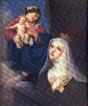 Lienzo de la Beata Luisa de Saboya contemplando a la Virgen María.