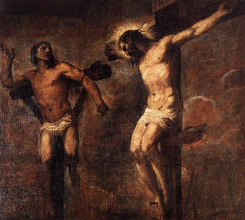 "Cristo y el Buen Ladrón", óleo de Tiziano Vecellio.