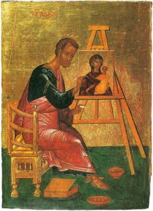 Icono ortodoxo griego de San Lucas pintando a la Panagia Hodigitria.