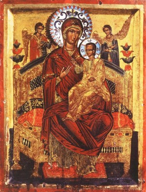 Icono ortodoxo griego de la Virgen Pantanassa (variante una Panachranta).