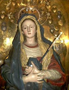 Imagen de la Virgen Dolorosa en la Basílica del Monte Calvario de Jerusalén, Israel.