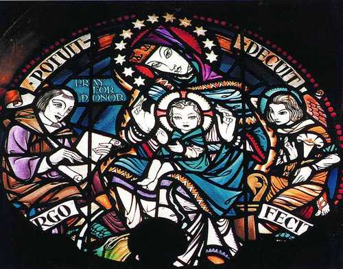 "Pudo, quiso, luego lo hizo". Vidriera contemporánea del Beato Juan Duns Scoto y la Inmaculada.