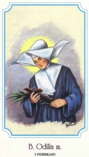 Estampa devocional italiana de la Beata Odile Baumgarten, perteneciente a la serie del ilustrador Alberto Boccali ("Bertino").