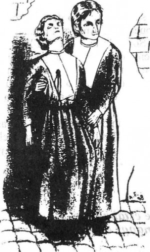 La Beata Marie-Anne sostiene el cadáver de la Beata Odile. Ilustración contemporánea.