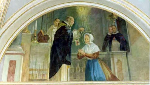 Pintura de la Beata recibiendo el escapulario de la Tercera orden trinitaria.