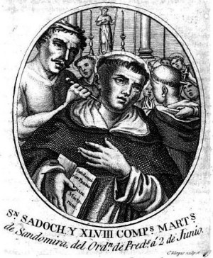 Martirio del Beato. Grabado de C. Vargas para la obra "Domini Canis".