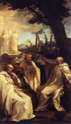San Romualdo y sus discípulos. Obra de Andrea Sacchi.