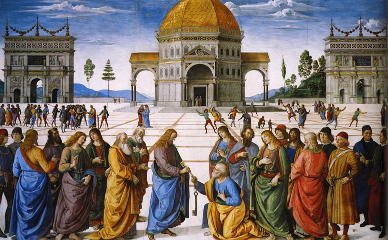 Cristo entrega las llaves a San Pedro. Obra de Pietro Perugino.